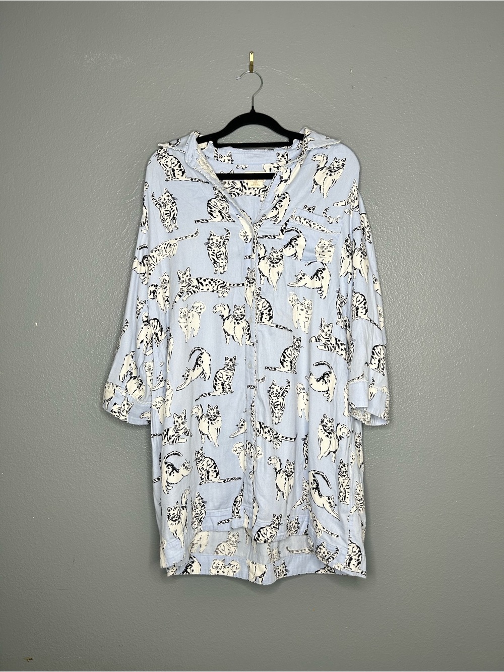 kate spade Whimsical Light Blue Cat Print Pajama Sleep Top Size Small - Picture 4 of 7